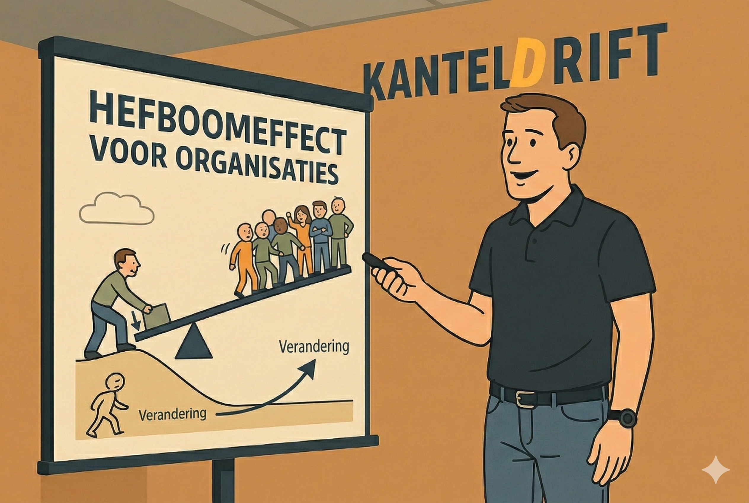 Illustratie van het hefboomeffect waarmee Kanteldrift organisaties in beweging brengt